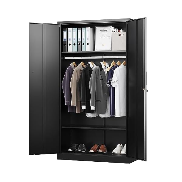   Letaya-Metal-Wardrobe-Cabinets-with-LockClothing-Locker-72-X-36-X-18-Storage-Cabinets-for-Home-RoomFire-Department-School-EmployeeGymGovernment-Black