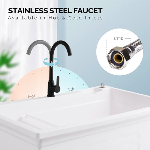 Image of Vingli 37-Gallon Freestanding Utility Sink with Faucet, 36 inch Heightened Basin for Laundry, Garage, Outdoor Garden, Pet Wash, Heavy Duty Plastic Laundry Tub with Storage Shelf, 40 inchLx24 inchWx36 inchH, White