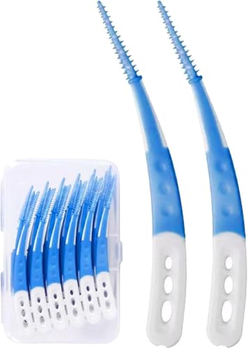 lrgnixs 60 Stück Tepe Interdentalbürsten Blau, Interdentalbürsten Silikon mit Box Gebogene Form Zahnzwischenraumbürsten für Zahnreinigung und Prophylaxe
