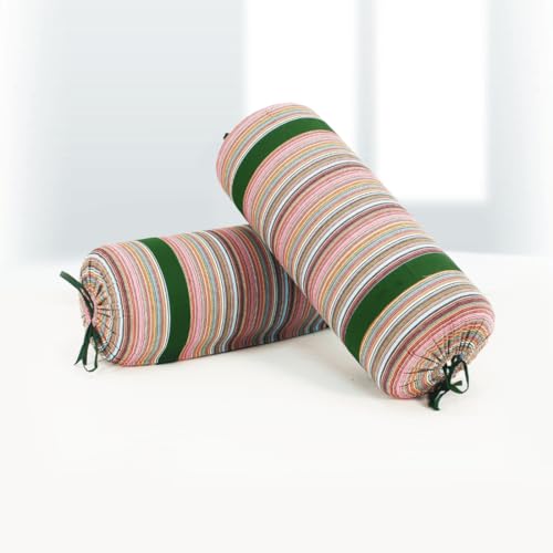 Image of AURAVE Woven Cotton 144 TC Printed Bolster Cover with Drawstring Closure, Set of 2, Soft Breathable Durable Machine Washable for Sofa Bed & Home Decor, 15 inchx30 inch, Bottle Green | Cover Only
