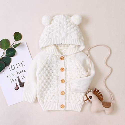 Puseky Baby Boys Girls Knit Sweater Hooded Ears Warm Cardigan Coat Tops Jacket Outwear Beige #TOP4