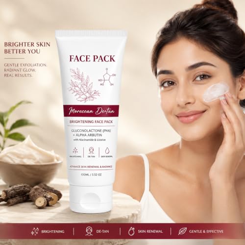 Image of New Moroccan DeTan Brightening Face Pack for Advance Skin Renewal Radiance Clay Mask