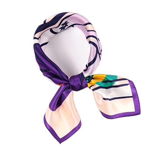 laprée - Petit Foulard Carré Soie Foulard Femme Soie Bandana 52 * 52cm Motif Petit Déjeuner Couleur Violet Cover