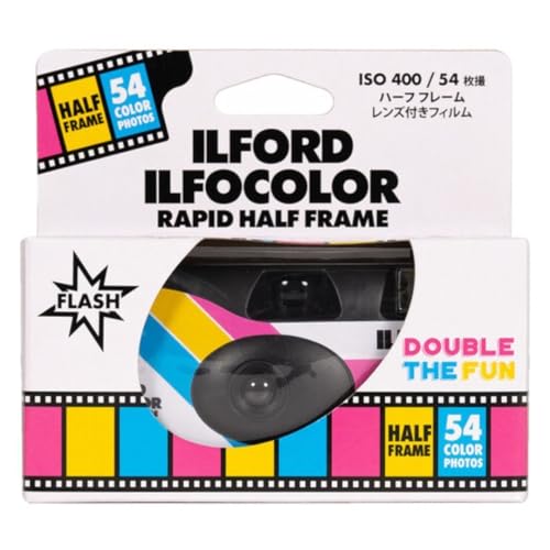 Ilford Ilfocolor ラピッドハーフフレームシングルユースカメラ プリロード35mm 400 ISOフィルム、固定焦点31mmレンズ、54枚露出(ブラック)
