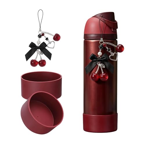 Black Cherry Charm & 2PCS Silicone Boot for Owala 18/20/24/32/40 oz Cute Water Bottles Accessories for Owala All Series Set (Black Cherry Insulated 24oz)