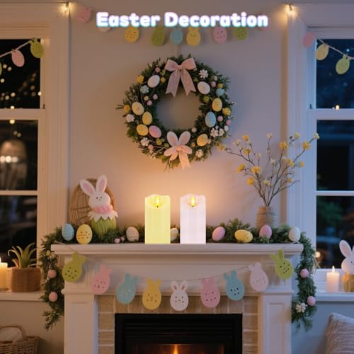 Image of Flameless Candles Light, Set of 2 6 inchx3 inch Flickering Pastel Spring LED Candles with Remote & Timer, Dimmable Real Wax Easter Pillar Candles Battery Operated for Home Spring Easter Decor (Pink Yellow)