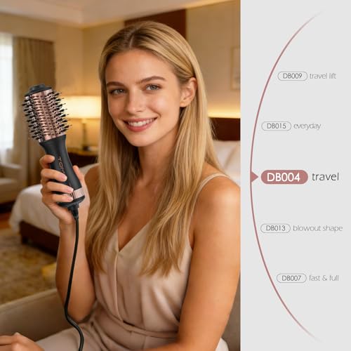 Image of Blow Dryer Brush, Hair Dryer Brush in One, 600W Oval Hot Air Volumizer & Straightener, Anti-Frizz Blowout Styling Brush, Dual Voltage 120-240V, Black