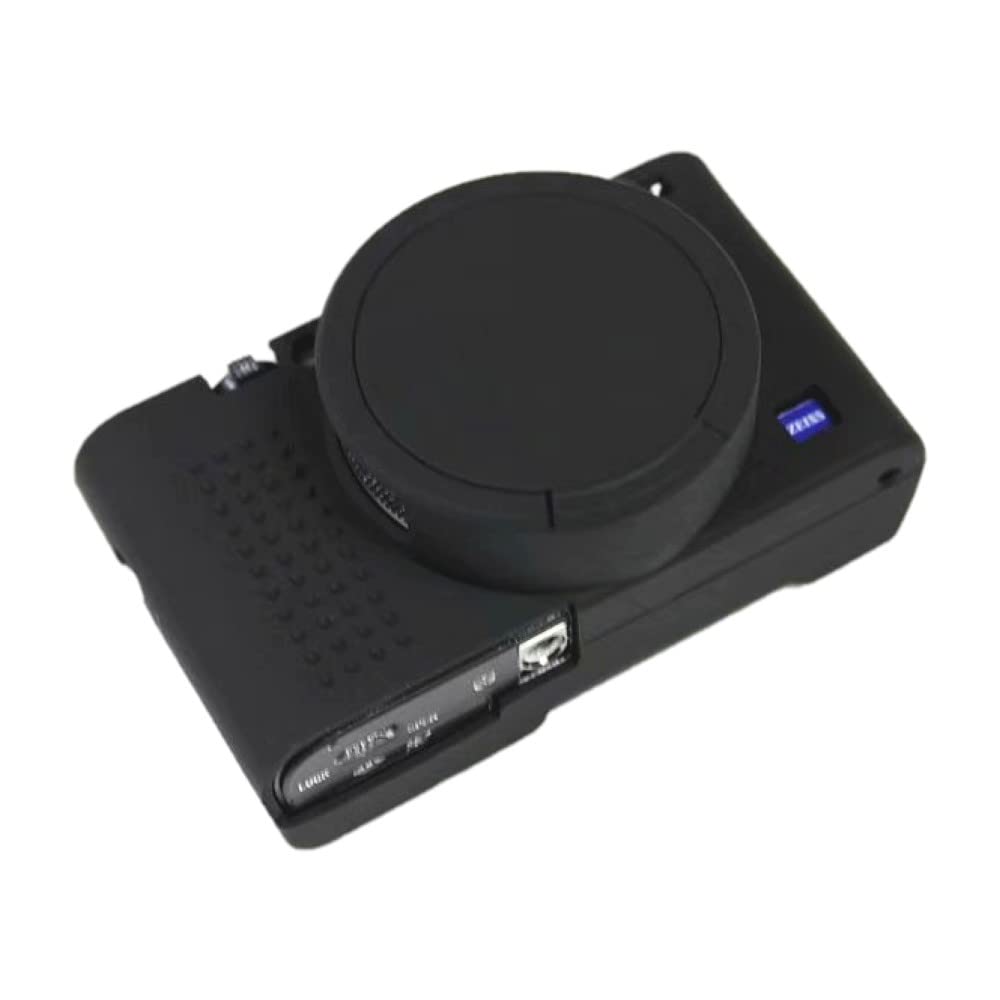 Etui na aparat i pasek do aparatu, zestaw pasków na ramię, miękki silikon, czarny, odporny na wstrząsy, osłona korpusu do aparatu Sony Cyber-shot DSC-RX100 VII, jeden rozmiar (BG43UK), czarny, jeden