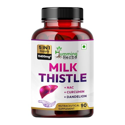 Image of Humming Herbs Milk Thistle supplement 1140mg Liver Support Formula with NAC, Curcumin, Dandelion and Black Pepper - 90 Veg Capsules, Bioavailable Detox Supplement