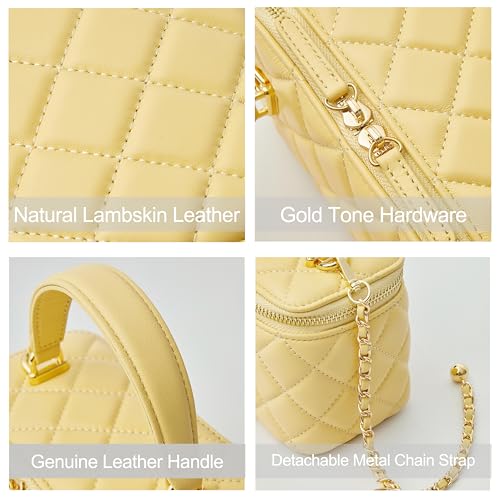 Image of DORIS&JACKY Small Quilted Box Crossbody Purse For Women, Designer Lambskin Leather Mini Top Handle Tote Bag With Chain Strap