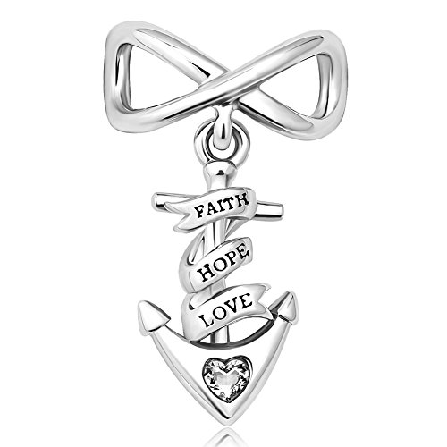 Abalorio de cruz infinita con ancla, fe, esperanza, amor para pulsera Pandora