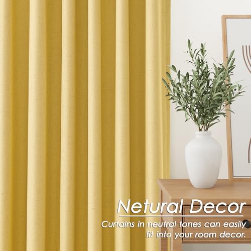 Image of Nanspring Gold Yellow 100% Blackout Linen Curtains 96 Inches Long for Bedroom Back Tab Thermal Insulated Modern Farmhouse Decor Black Out Curtain for Living Room Dining Room Drapes 52x96, 2 Panels
