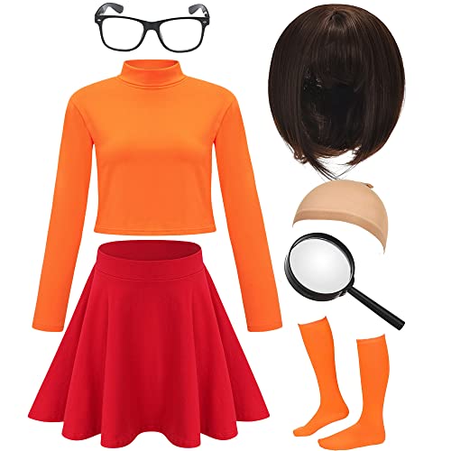 Halloween Costume for Women,Brown Bob Wig,Long Sleeve Turtleneck ...