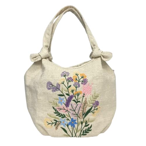 Image of HCRAFT Embroidered Handbags for Women, Colorful Flower Shoulder Tote Bag with Zipper Fabric Hobo Bags, Mother's Day Bag