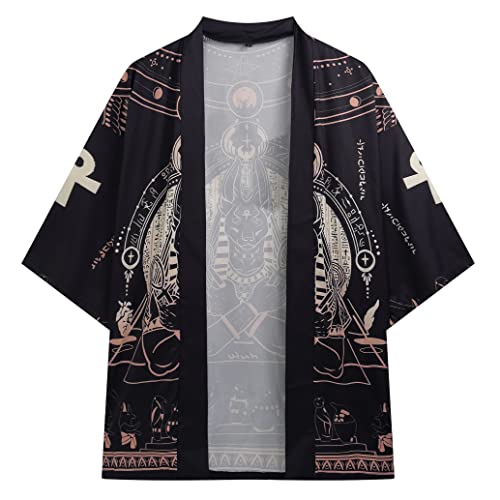 PRIJOUHE Mens Japanese Kimono Coat Suits Loose Open Front Seven Sleeve Kimono Cardigan Jacket with Shorts3