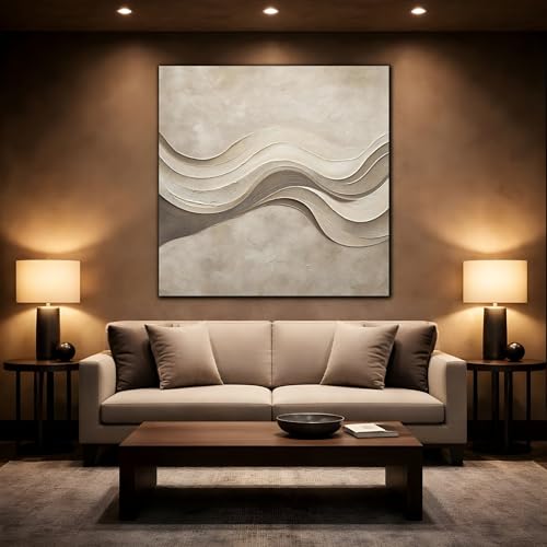 Tableau abstrait beige et marron 35x35 cm pour salon moderne