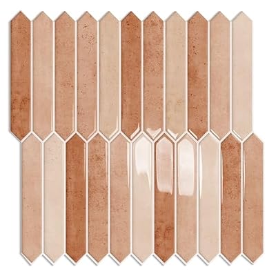 10 Sheet Long Hexagon Peel and Stick Backsplash Tile, 12"x12" 3D Adhesive Glossy Marble Vinyl Stick on Wall Tiles for Bathroom, Kitchen, Living Room (Beige, 12" x 12")