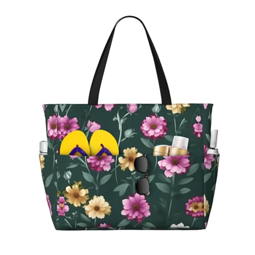 Beautiful purple flowers Printed beach travel bag, perfect for shopping bags, swimming pools, gyms, travel shopping, large capacity beach bag with zipper,