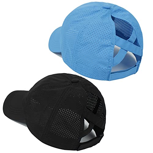 El Mejor Listado de Gorras Dama los más recomendados. 43 Muryobao - Paquete de 2 gorras de béisbol para mujer, de malla de secado rápido, para deportes al aire última intervensión, Negro y azul, One Size