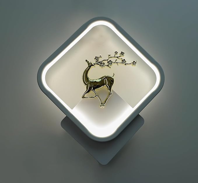 Image of Home Decore Led Fancy Wall Light,Night Lamp,Decorative Lamp,Wall Hanging Lights for Bedroom,Living Room,Color(Warm White+Natural White+Cold White).(white Squar Deer)