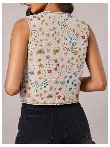 SweatyRocks Women's Floral Print V Neck Vest Tie Front Sleeveless Boho Vests Tops3