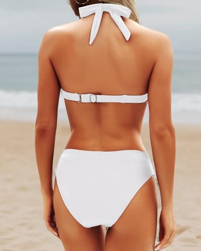 Image of Yonique Women Two Piece Bathing Suits Push Up Bikini Set Halter Swimsuit Vintage Swimwear