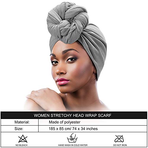 SATINIOR 2 Pieces Stretch Head Wrap Scarf Soft Stretchy Turban Long Hair Scarf Wrap Head Band Tie for Women2