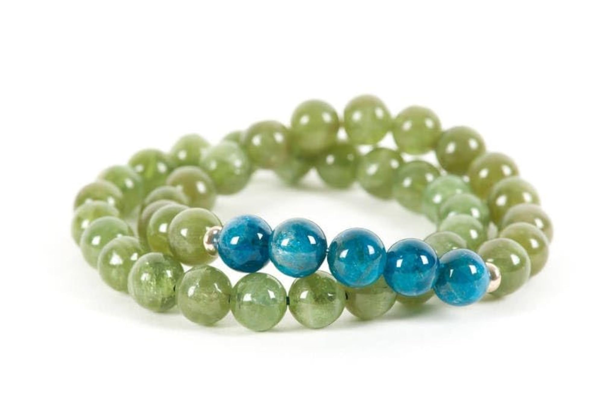 Natural Blue & Green Apatite Gemstone Stretch Bracelet, Unisex