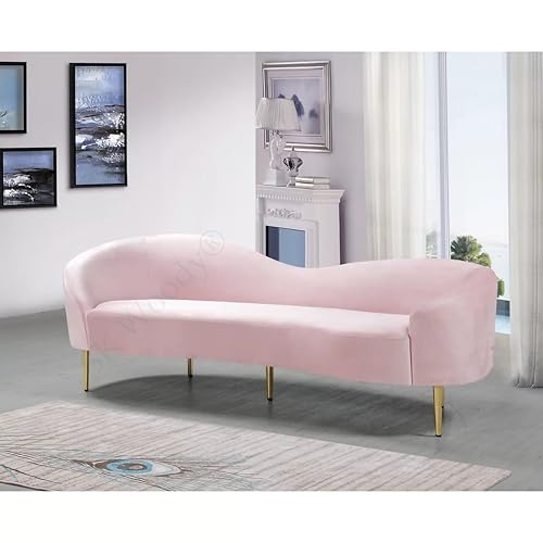 Image of Rosewood Luxury Curved Sofa in Premium Velvet-Fabric | Solid Wood Structure | High Density Foam | Sturdy Golden Legs | Comfortable & Stylish Couch for Modern Living Room (Pink, 3 Seater)