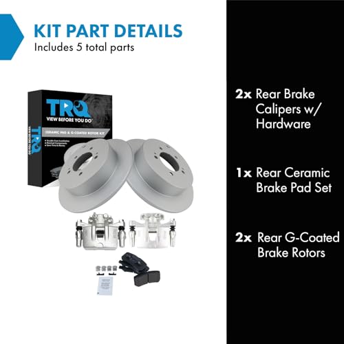 Image of TRQ Rear Brake Pad and Rotor Set Ceramic Solid Rotors Calipers Hardware | For 2009-2011 Mitsubishi Lancer 2008-2013 Outlander