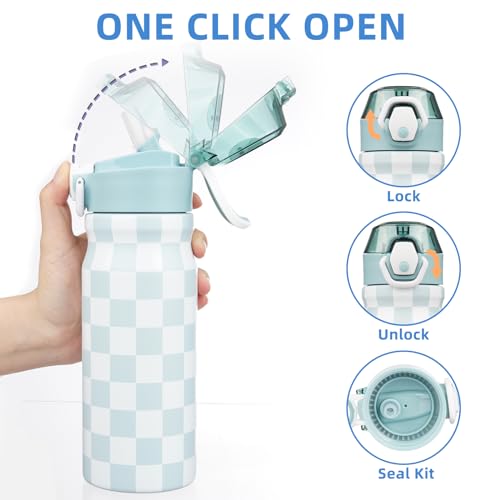 Image of BJPKPK 18 oz Water Bottle with Straw & Handle, Insulated Stainless Flask | Leak Proof Locking Lid, Thermal, Double Wall Vacuum, Metal, Keeps Hot /Cold, BPA Free, Travel & Sports, Plaid