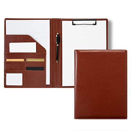 バインダー A4 おしゃれ クリップボード 革 ノート クリップ ファイル 二つ折り 多機能 ペンホルダー バインダーケース クリップファイル ポケット付き 仕事用 ビジネス バインダークリップ ギフト 贈り物 (ブラウン)