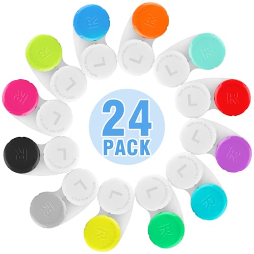 Phyyixs 24 Pack Colorful Cute Contact Lens Cases Bulk Storage Box with 12 Colors Leak-Proof and Durable Portable Storage Kit for Home and Travel