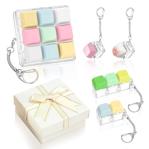 5 Pcs Keyboard Fidget Toy for Adults Kids Funny Stress Relief Clicker Fidget Keychain with Gift Box Portable Finger Decompression Keyring for Office School