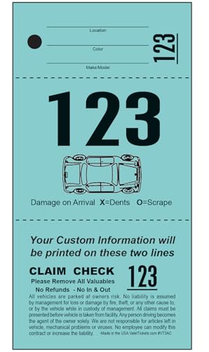 3 Part Customizable Valet Parking Tickets - Print Your Name