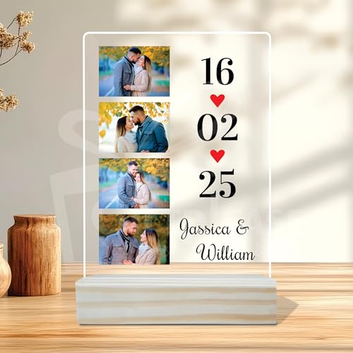 Image of Giftplease Customized Photo And Text Frame With Wooden Stand | Personalised Printed Photo Frame | Gift | Birthday | Anniversary (Transparent, 5MM, 6 * 8 Inches), Tabletop