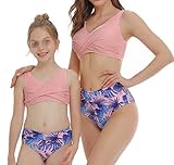 Badeanzug für Mutter und Tochter, Bikini-Set, 2-teilig, Crop Top ohne Ärmel + Slip mit hoher Taille mit Blumendruck für Strand und Meer 6-8 Jahre