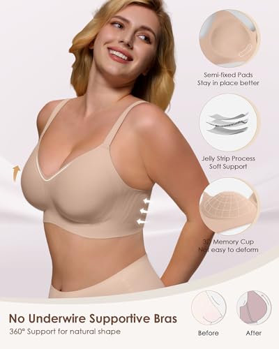 Image of As Fairy Womens Soft Comfortable No Underwire Bras V Neck Seamless Push Up Bralettes Full Coverage Tshirt Brassiere