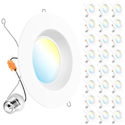 Sunco 24 Pack 5/6 Inch LED Can Lights Retrofit Recessed Lighting Selectable 2700K/3000K/3500K/4000K/5000K Dimmable Baffle Trim 13W=75W, 1050 LM, Replacement Conversion Kit, UL