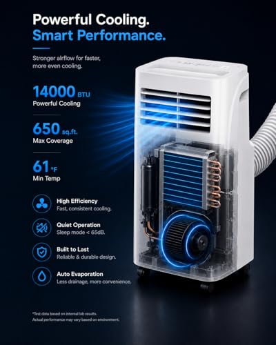 Image of Coolblus Portable Air Conditioners 14000 BTU, 4 in 1 Portable AC Unit with Cool /Dehumidify /Fan,Wi-Fi Smart Quiet AC Cool Up to 650 Sq.Ft, Remote Control, Auto Swing, White-14000BTU-WIFI