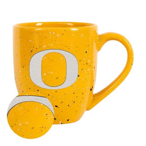Rico Industries NCAA Oregon Ducks Yellow 16 oz Team Color Laser Engraved Speckled Ceramic Coffee Mug