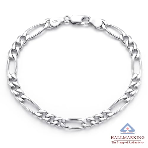 Image of TRUESILVER ACPL 925 Sterling Silver BIS Hallmarked Italian Figaro-Chain Bracelet for Men