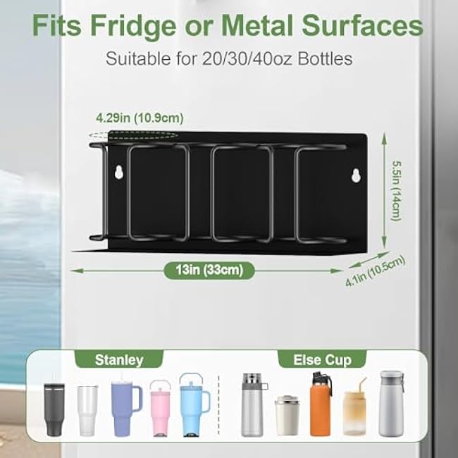 Magnetic Cup Holder for Stanlay 20/30/40oz Cups, Water Bottles and Tumblers Organizer, Flexible Removable Stanlay Cup Accessories for Kitchen Storage (2 PCs 3 Cup Organizers)