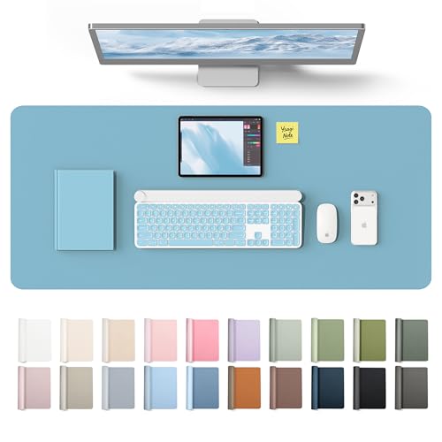 Image of YSAGi Leather Desk Protector, Office Mat, Large Mouse Mat, Non-Slip PU Leather Blotter, Laptop Desk Mat, Waterproof Writing Pad for Office and Home(Sea Blue, 42 inch x 17.2 inch)