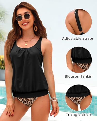 Image of Yonique Blouson Tankini Swimsuits for Women Loose Fit Modest Two Piece Bathing Suits
