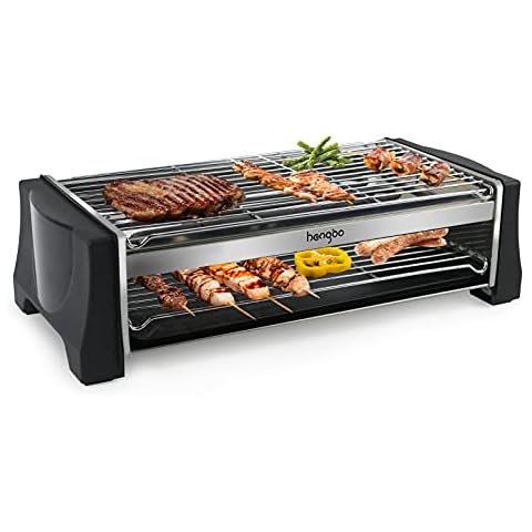 Elektrogrill Tischgrill Elektrisch Doppelschicht, 2000W Elektro Grill Smokeless Elektrogrill Cover