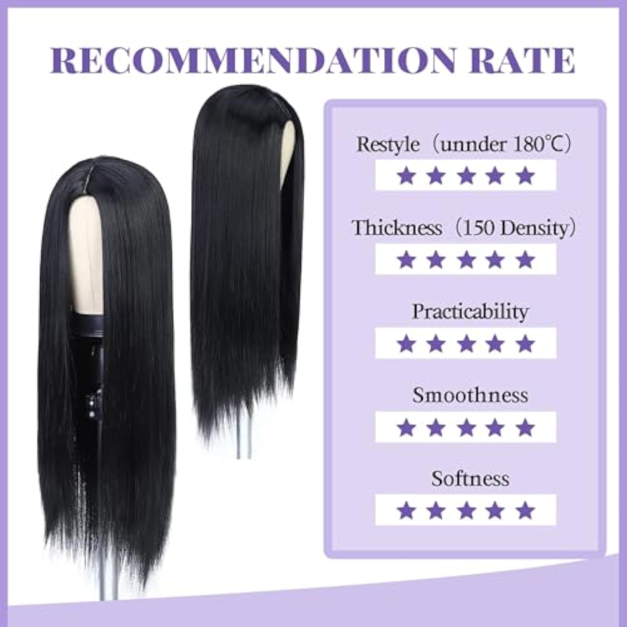 Women's 26 Inch Long Black Straight Synthetic Wig