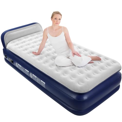 KMZ Luxury Comfort-Plush Air Mattress with Built-in Electric Pump & Enhanced Coil Technology - Double Height Inflatable Mattress for Home, Travel & Camping - Durable Blow Up Bed Colchon - Twin XL Size