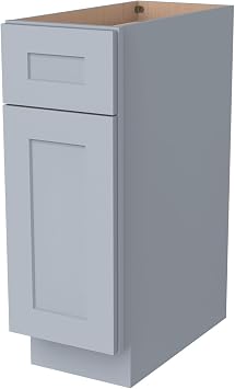 Solid Wood Frame Shaker Base Cabinet 1 Door 1 Drawer with Soft Close Hinges and Slides, 15" W x 24" Lx 34.5" H,Kitchen Cabinet Storage for Modern Home, Easy Assembly RTA in Gray
