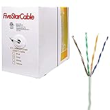 Five Star Cable Cat5e 1000 Ft CMR Rated 24AWG Solid Bare Copper Conductor UTP ETL Listed PVC Network Ethernet Cable - White color